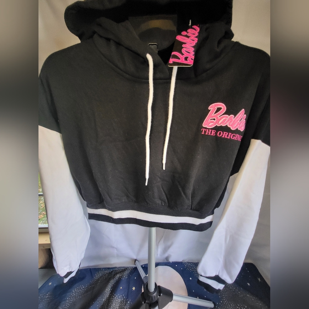 Barbie Black CROP Hoodie with Pink Logo